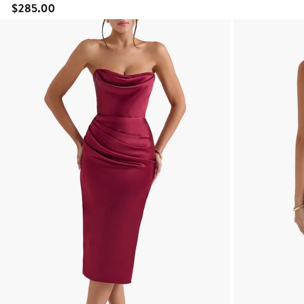 House of CB Strapless Wine Midi Dress